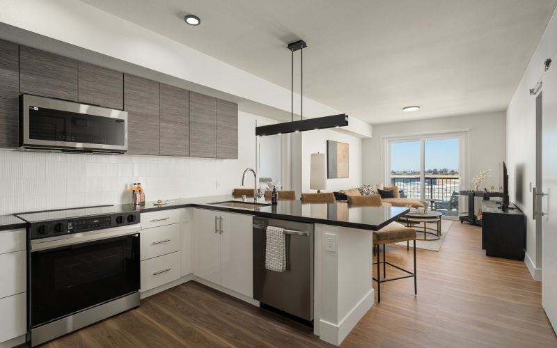 Open concept kitchen and living area
