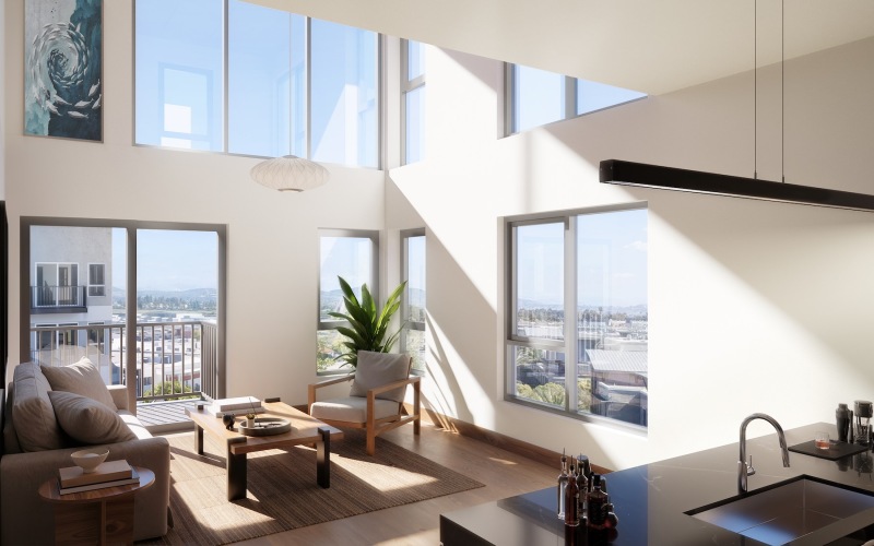living area with ample seating and wood-style flooring